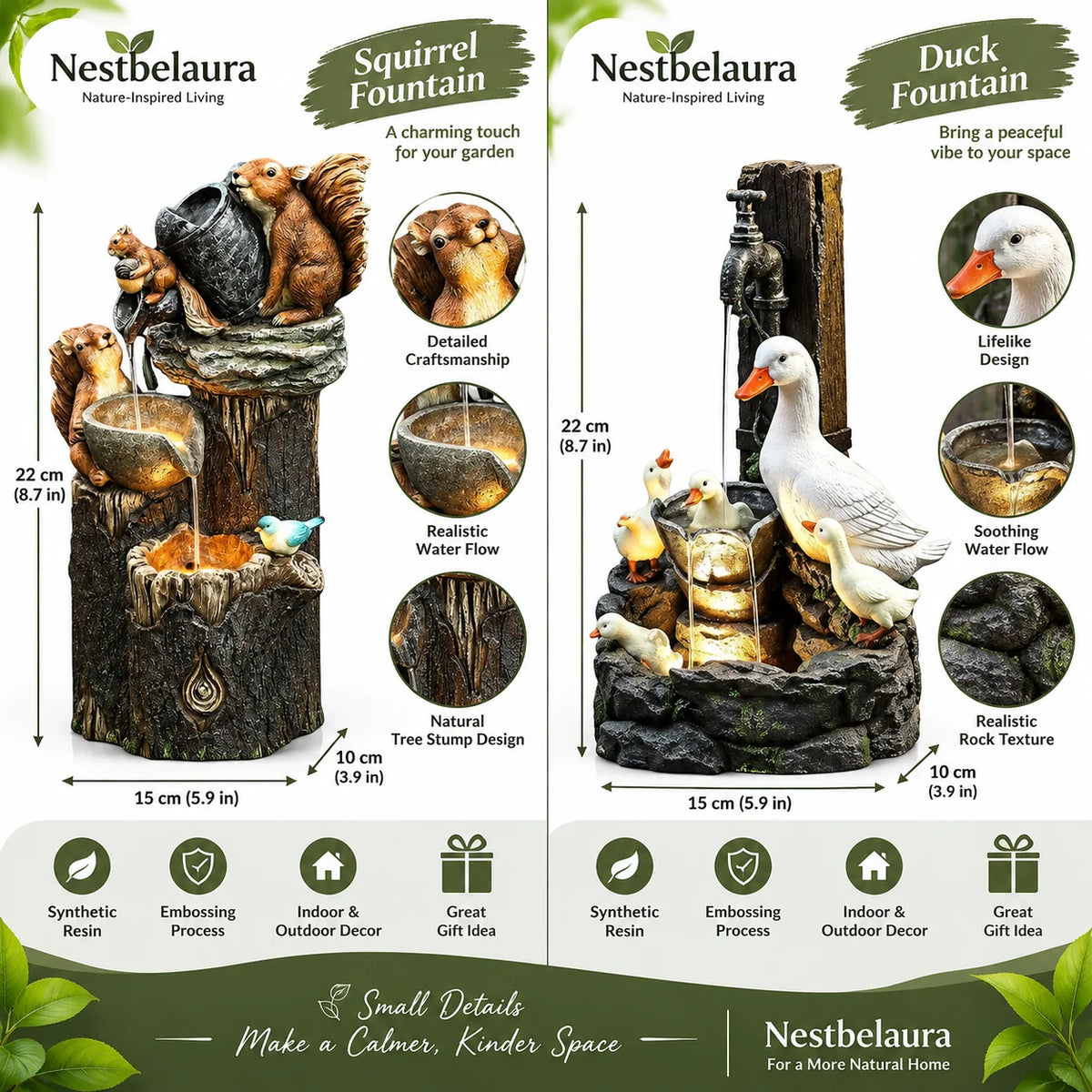 Nestbelaura Garden Statue – Resin Duck & Squirrel Animal Decor