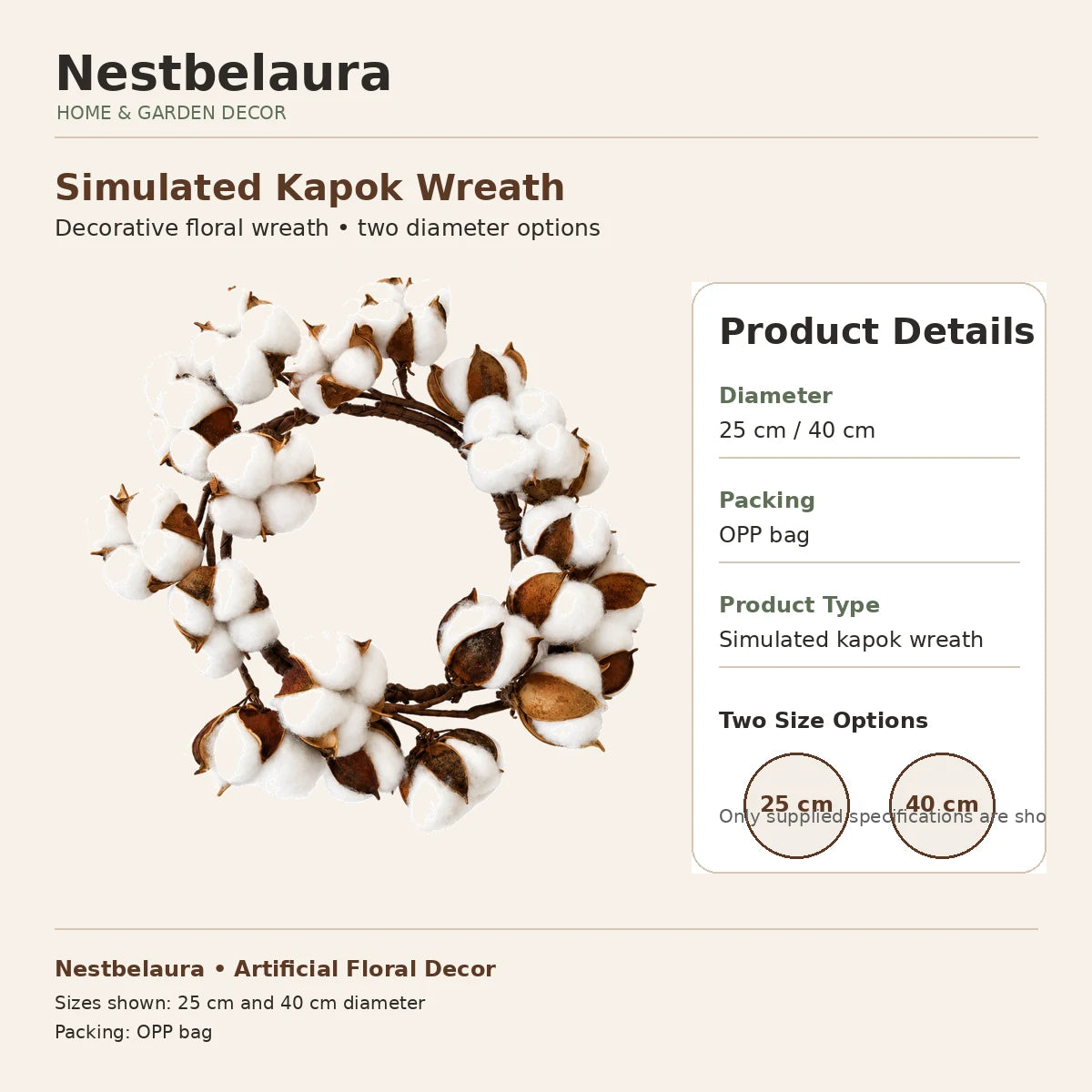 Nestbelaura Artificial Flower Wreath – 25 cm & 40 cm Floral Decor