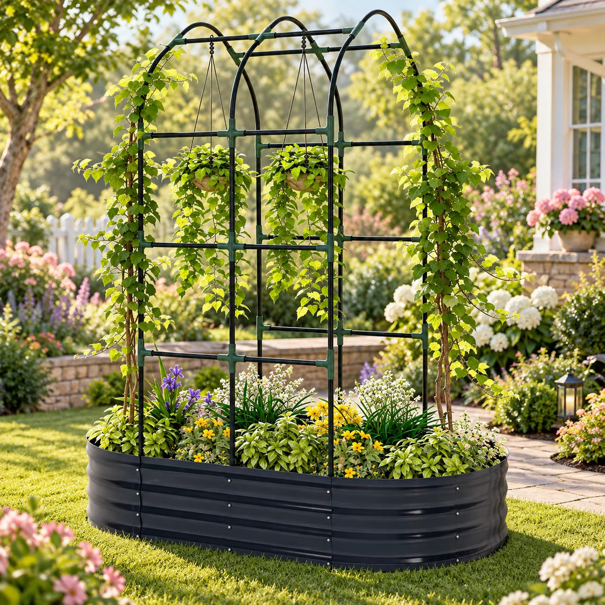 Nestbelaura Raised Garden Bed with Trellis – 63 x 35.4 x 70.9 In