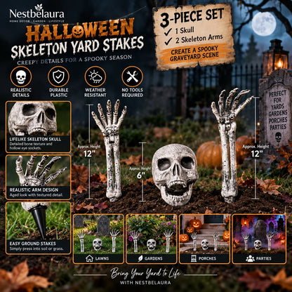 Nestbelaura Skeleton Yard Stakes – 3-Piece Outdoor Halloween Decor